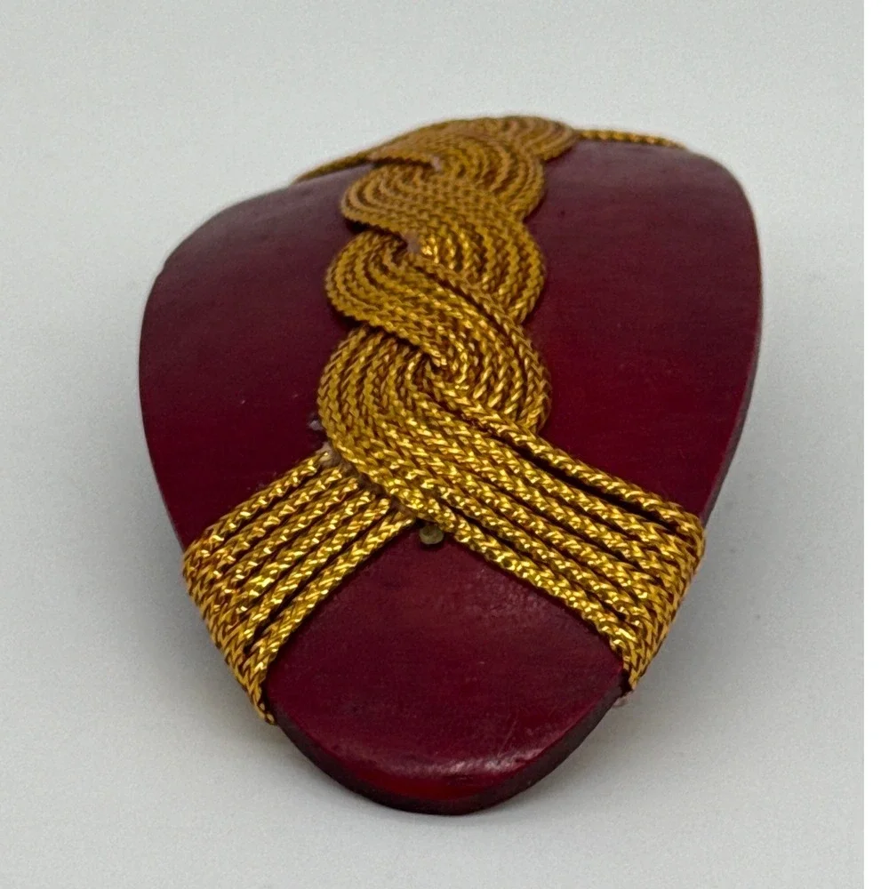 Vintage 80s 90s Burgundy Red Gold Braided Rope Oval Hair Barrette French Clip